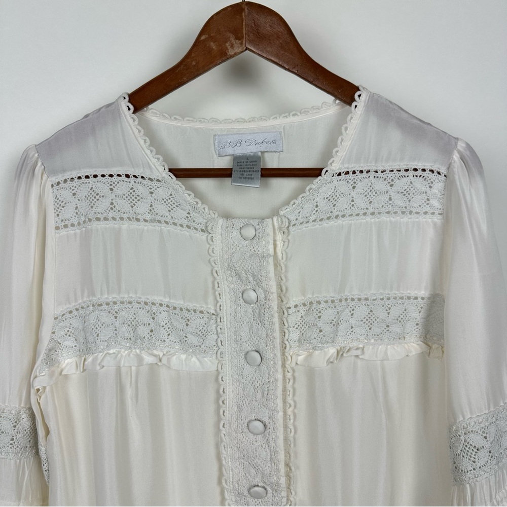 BB Dakota Silk Lace Tunic Short Dress Boho Vintage Romantic Cottagecore Ivory - Picture 4 of 11